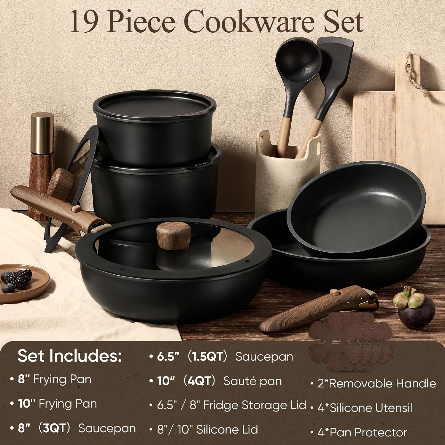 The pans nested into one column with the handles taken off