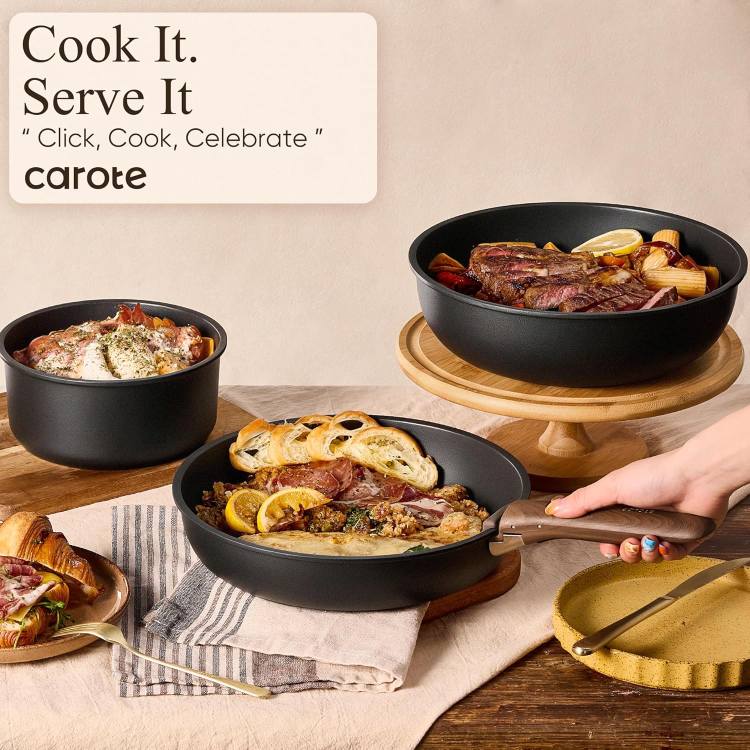 The saucepan with its storage lid on, going into the fridge